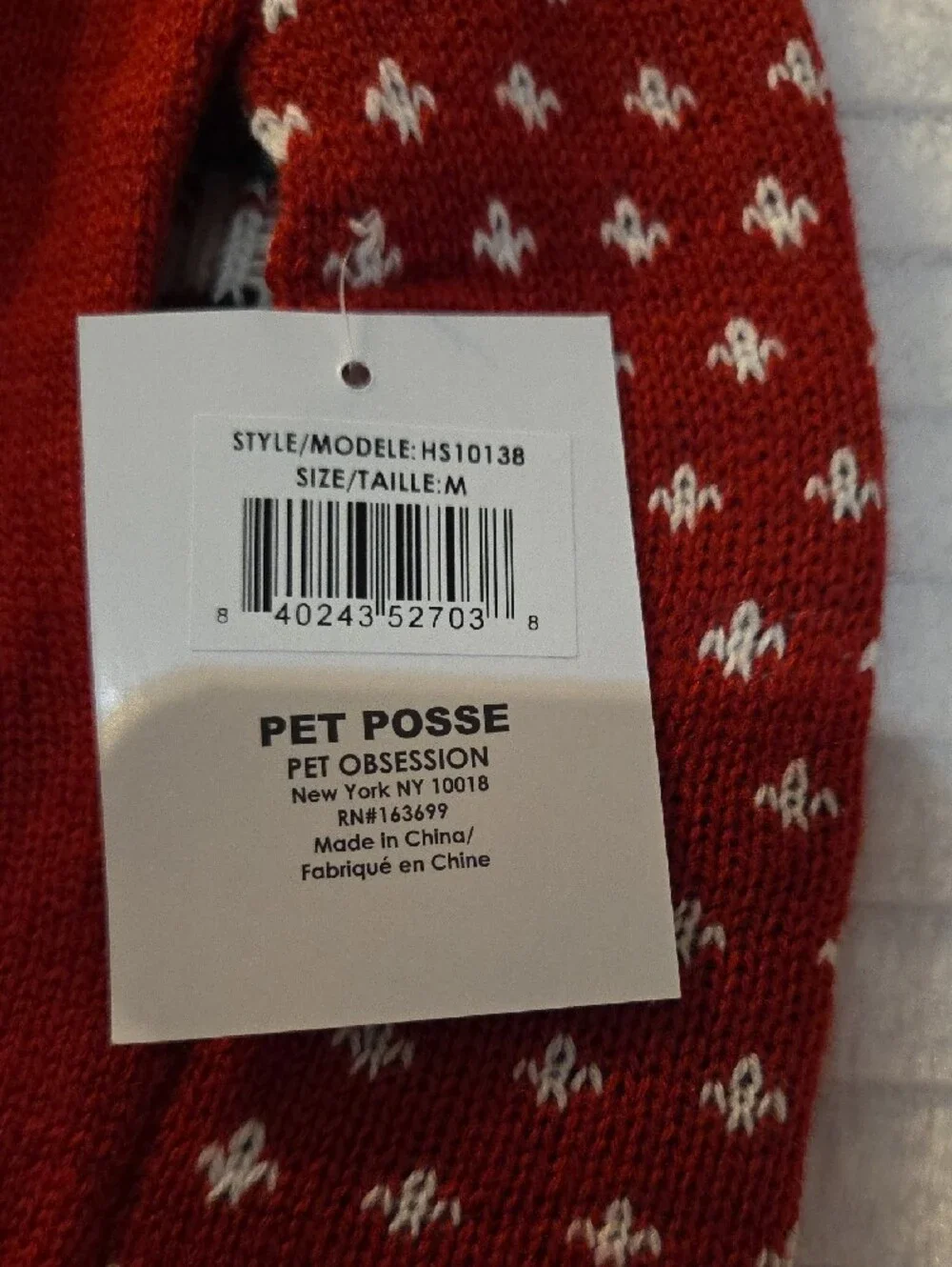 Pet Posse Red Knit Pet Sweater with White Stitch Detail